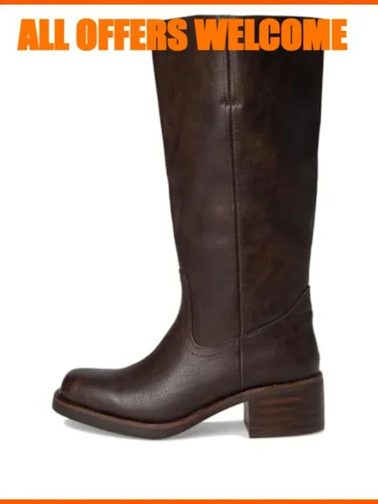 Polyurethane Wide Calf Boots Block Heel Pull-On Western Style - Picture 2 of 7